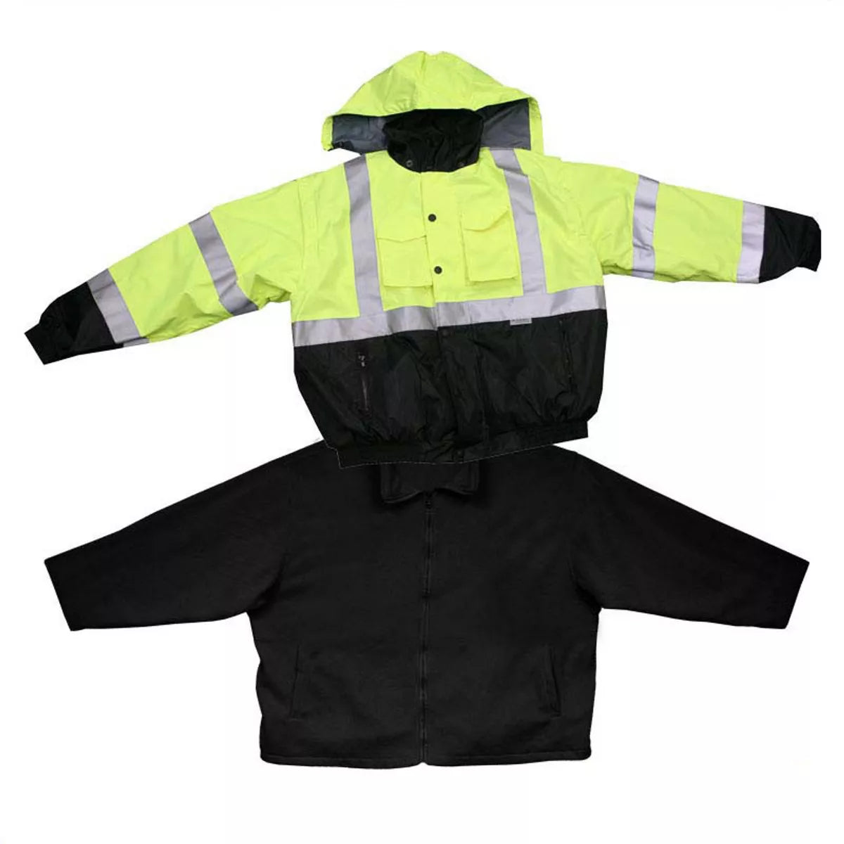 Forester Hi Vis Winter Jacket [2X] - Safety Shell, Water Resistant, Oversized Pockets, ANSI/ISEA Compliant, Removable Fleece Jacket Liner, Polyester - Reflective Jacket