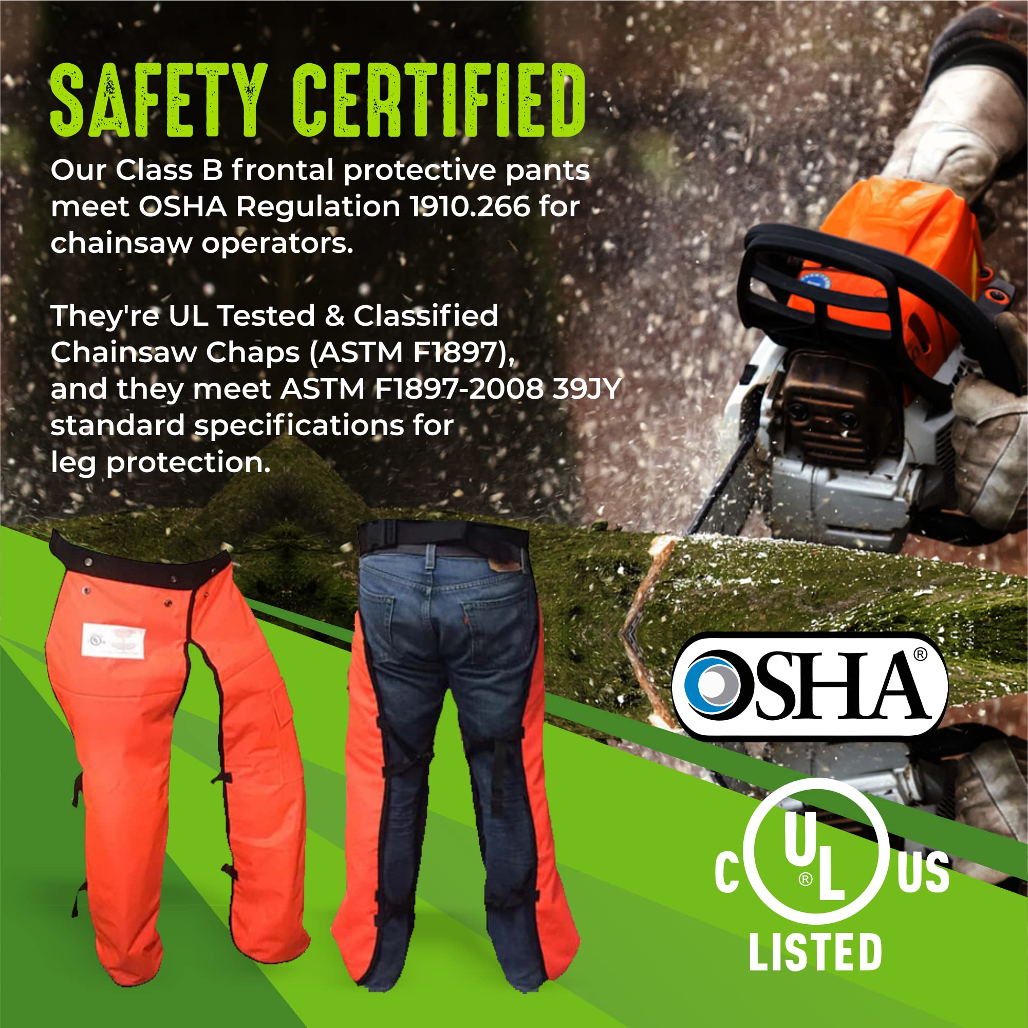 FORESTER Chainsaw Safety Chaps with Pocket, Apron Style (Short 35", Forest - 1